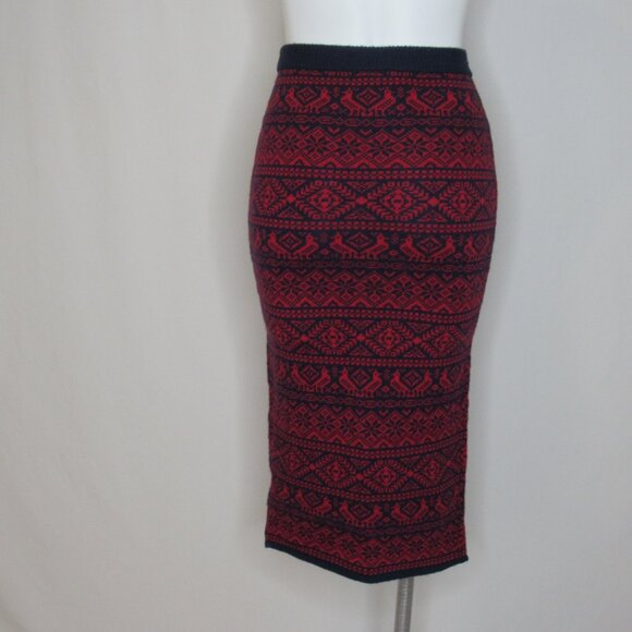 J. Crew Red PARTRIDGE Fair Isle Sweater Knit Midi Skirt Women's XXS XXS New NWT - Picture 3 of 9